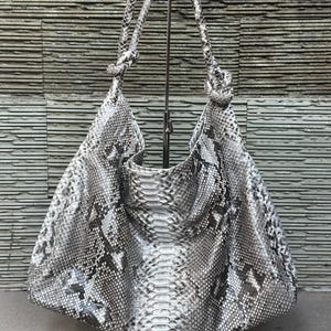Gray snakeskin big soft hobo bag | Python Shoulder bag |  | Big hobo python leather bag | Python skin bag | Bag for woman | Knot hobo bag