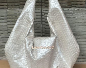 Pearl White Python Leather Big Hobo Bag: Luxury Snakeskin Shoulder Bag