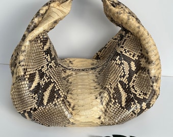 Beige Python Leather Small Hobo Bag: Luxury Snakeskin Handbag Purse