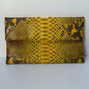 Yellow python skin clutch | Foldover snakeskin woman clutch | Envelope clutch bag | Python leather purse | Luxury travel handbag | Small bag