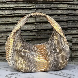 Natural Gold Python Leather Small Hobo Bag: Luxury Snakeskin Handbag Purse