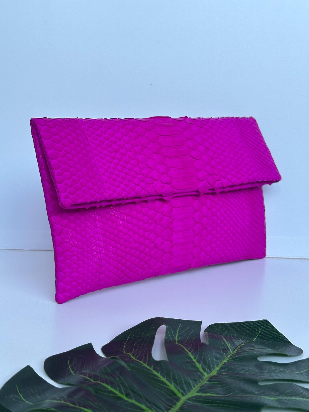 Fuchsia Matte Python Skin Foldover Clutch: Luxury Snakeskin Handbag - Etsy