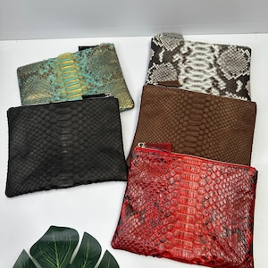 Snakeskin clutch | Python skin pouch bag | Cosmetic bag | Zipper purse | Leather clutch | Exotic gift | Red clutch | Black clutch