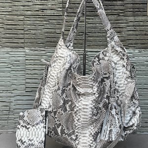 Gray snakeskin big hobo bag | Natural soft hobo classy sport woman bag | Handbag woman purse | Big hobo python leather bag | Python skin bag