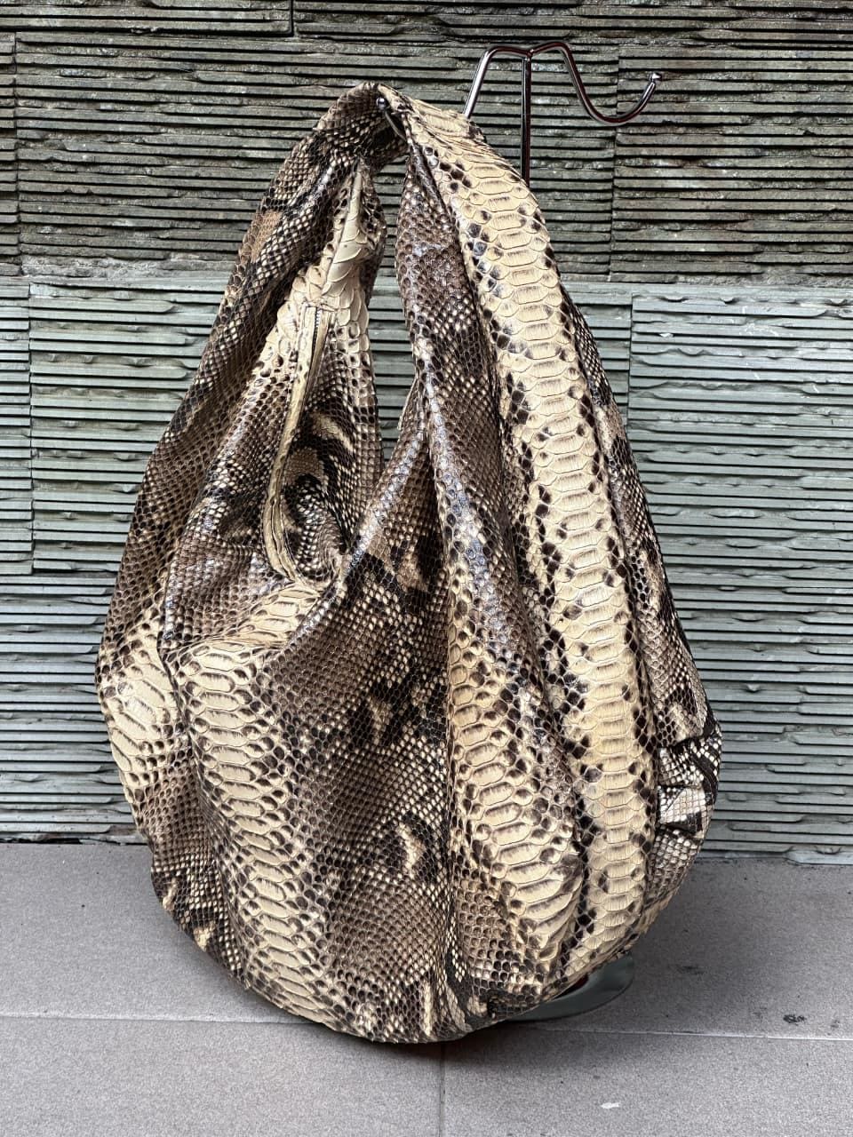 Beige Python Leather Big Hobo Bag: Luxury Snakeskin Shoulder Bag - Etsy