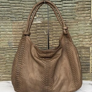 Brown Python Leather Big Hobo Bag: Luxury Snakeskin Shoulder Knot Bag