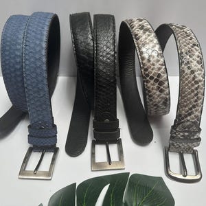 Ręcznie robiony pasek ze skóry pytona: unisex, szary, czarny, granatowy