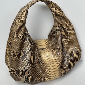 Beige Python Leather Small Hobo Bag: Luxury Snakeskin Handbag Purse