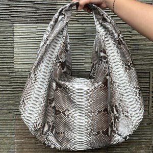 Gray snakeskin big hobo bag | Big soft hobo classy sport woman bag | Handbag woman purse bag | Big hobo python leather bag | Python skin bag