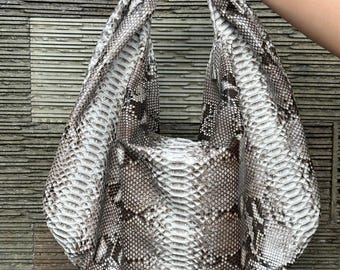 Gray Python Leather Big Hobo Bag: Luxury Snakeskin Shoulder Bag