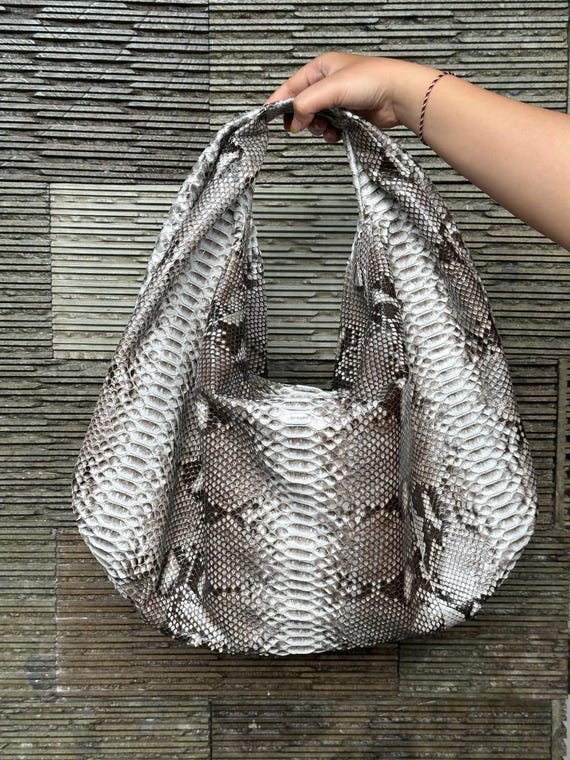 Gray Python Leather Big Hobo Bag: Luxury Snakeskin Shoulder Bag