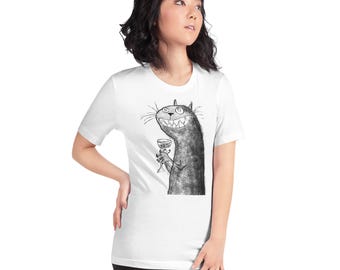 Maglietta divertente con grafica di un gatto del vino, regalo per gli amanti dei gatti e del vino