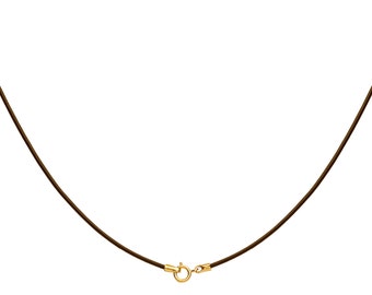 1mm Brown Leather Cord Necklace 14K Gold Filled Clasp 14" inches - 36" inches GF1-1BRN