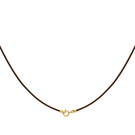 1mm Brown Leather Cord Necklace 14K Gold Filled Clasp 14
