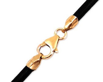Collar de cordón de cuero negro de 4 mm, de 35 a 91 cm, con cierre chapado en oro de 14 quilates. Largo a elegir. LCR0400BLKG