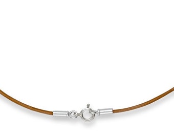 0.5mm Beige Natural Leather Cord Necklace Silver Clasp 14" - 36" inches S0.5-0.5NAT