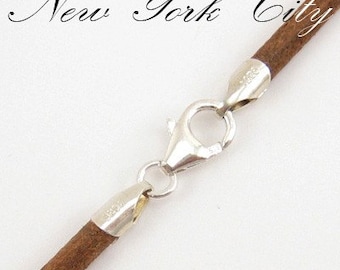 3mm Natural Leather Cord Necklace Silver Clasp 14" inches - 36" inches Silver Clasp, You choose length. LCR0300NATS