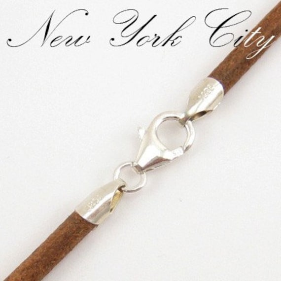 3mm Natural Leather Cord Necklace Silver Clasp 14