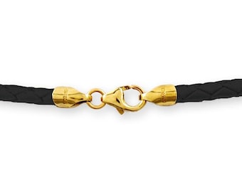 2.5mm Black Braided Bolo Leather Cord Necklace 14" inches - 36" inches with 14K Gold Filled Clasp, You choose length. G3-X2.5BLK