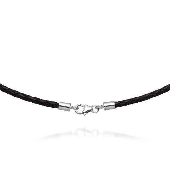 3mm Natural Briaded Bolo Leather Cord Necklace 925 sterling Silver Clasp 14/"-36/"