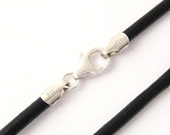 2mm Black Leather Cord Necklace Silver Clasp 14" inches - 36" inches N2BLKOO_SS