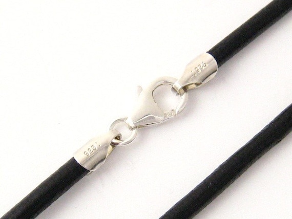 2mm Black Leather Cord Necklace Silver Clasp 14" inches - 36" inches S2-2BLK