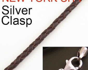 2.5mm Brown Braided Bolo Leather Cord Necklace Silver Clasp 14" inches - 36" inches Silver Clasp S3-X2.5BRN