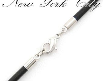 2mm Black Leather Cord Necklace Silver Plated Clasp 14" inches - 36" inches, You choose length. LCR0200BLKA