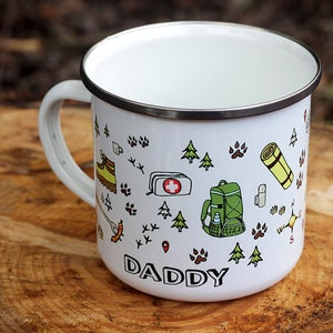 Camping Enamel Mug, Fathers Day Gift, Camping Mug, Enamel Mug, Camping, Outdoor, Gift for Daddy, Coffee Mug, Personalised Camping Gift