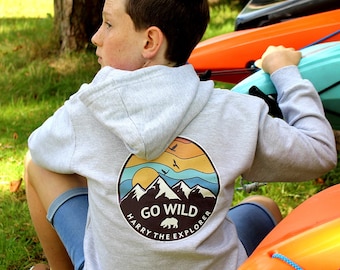 Personalised Explorer Hoodie: Go Wild Mountain Logo