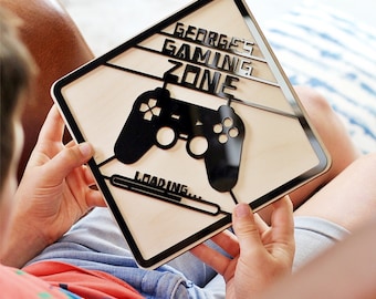 Personalized Gamer Bedroom Sign: Acrylic & Birch Wood