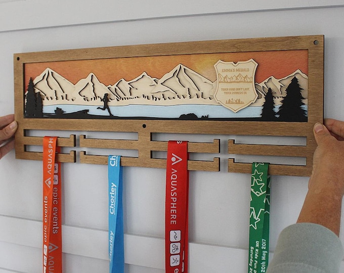 3D Running Medal Hanger: Laser Cut Birch, Personalised Display