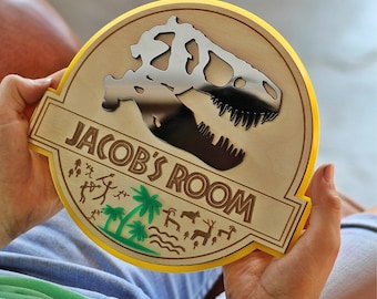 Dinosaurier Schlafzimmer Zeichen, Dinosaurier Zeichen, Türschild, personalisierte Zeichen, personalisierte Kinder Zeichen, Jurassic Park Themen Schlafzimmer Zeichen