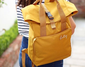 Personalised Sustainable Roll Top Backpack: Embroidered Rucksack