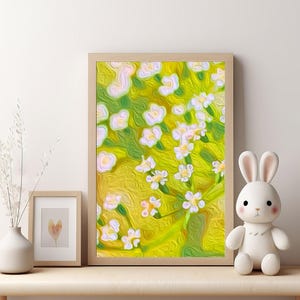 Soft Floral Watercolor Print – Gentle Baby Room Art with White Blossoms
