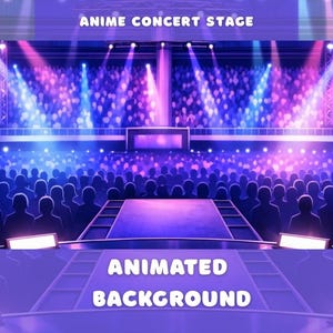 Konsertscen Animerad Bakgrund Cyber VTuber PNGTuber Sångare Karaoke stream overlay Twitch virtuell scen Musikfestival Publik
