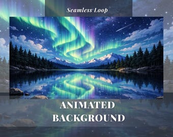 Anime Aurora Borealis Lake Geanimeerde achtergrond Vtuber-overlay Twitch Stream Fantasy Night Forest Live Wallpaper Desktop Noorderlicht