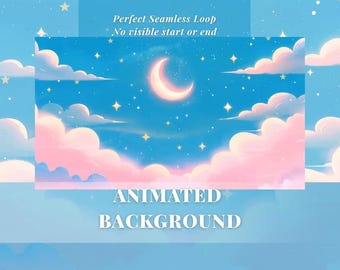 Anime Night Sky Pastel window View Animated Background Stars Starry Sky Cute Fluffy Clouds for Stream YouTube Twitch Zoom Vtuber