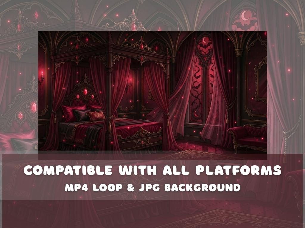 Gothic Crimson Bedroom Animated Background Vtuber Overlay Vampire Room ...