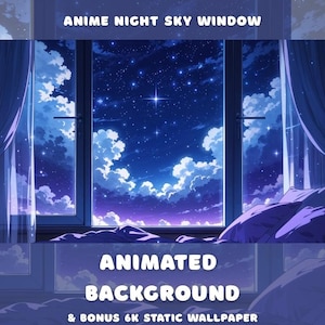 Animated Background Anime Night Sky Window View Loop 60FPS HD Shooting stars Starry Sky Clouds for Stream YouTube Twitch Zoom Vtuber