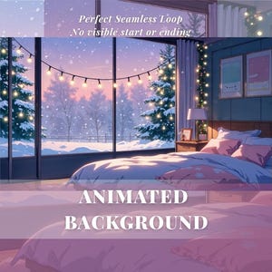 Anime Cozy Christmas Animated Background | Falling Snow & Christmas Lights Loop 60FPS HD for Stream YouTube Twitch Zoom Vtuber Background