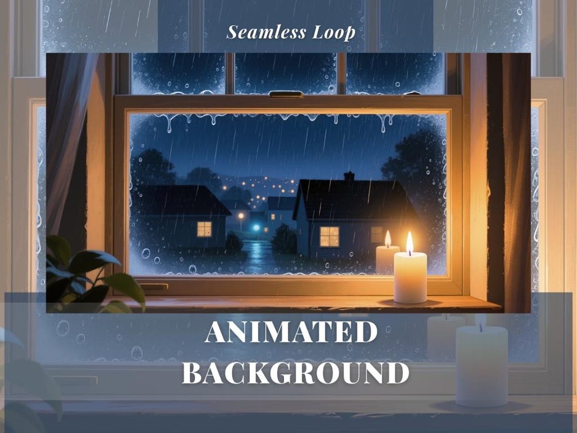 Rainy Window Night Sky View Animated Background Cozy Candle Night ...