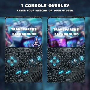 May include: Two console overlays with a gothic design. Each overlay has a transparent background and features the text "Transparent Background" and "Nocturnal". The overlays have a dark gray color with blue accents and the word "Gothic".