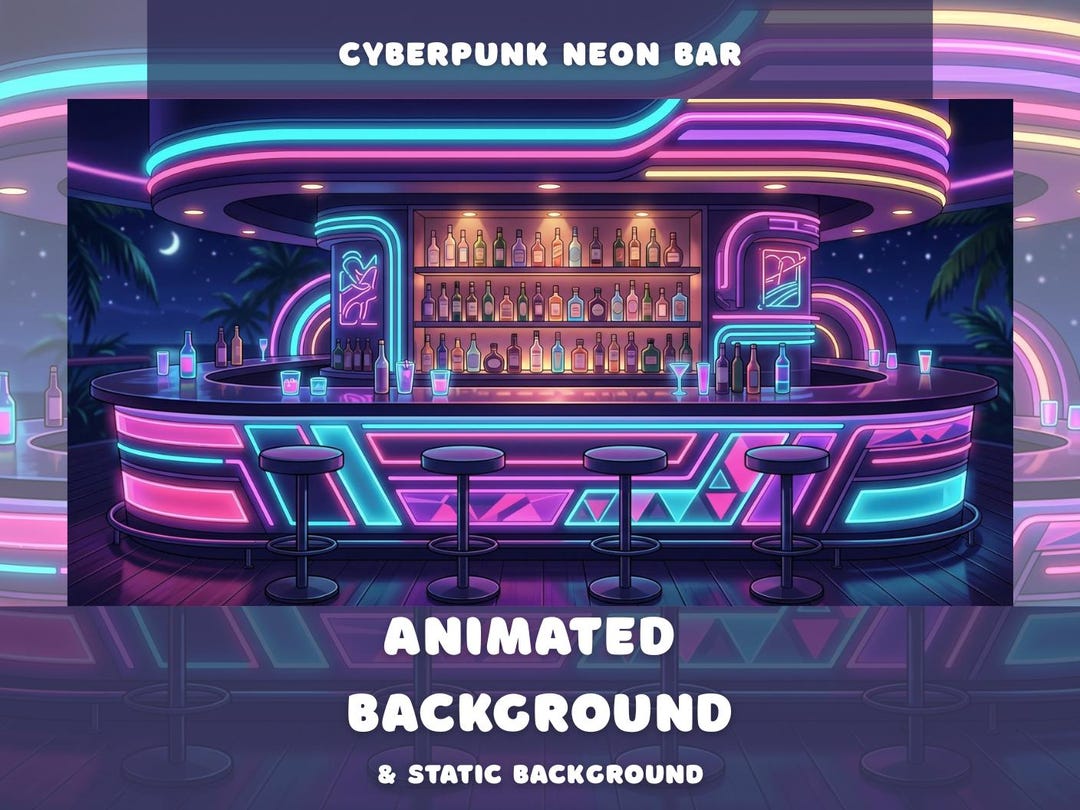 Animated Cyberpunk Neon Bar Vtuber Background Retro Synthwave Lounge ...