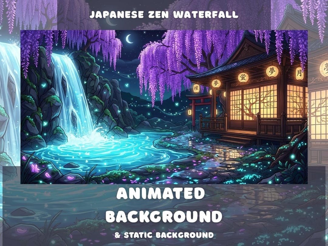 Japanese Zen Waterfall Animated Background Anime Temple Vtuber Overlay ...