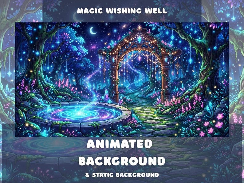 Fanatsy Well Background Magic Wishing Well Animated Background Dark River Forest Portal Night ...