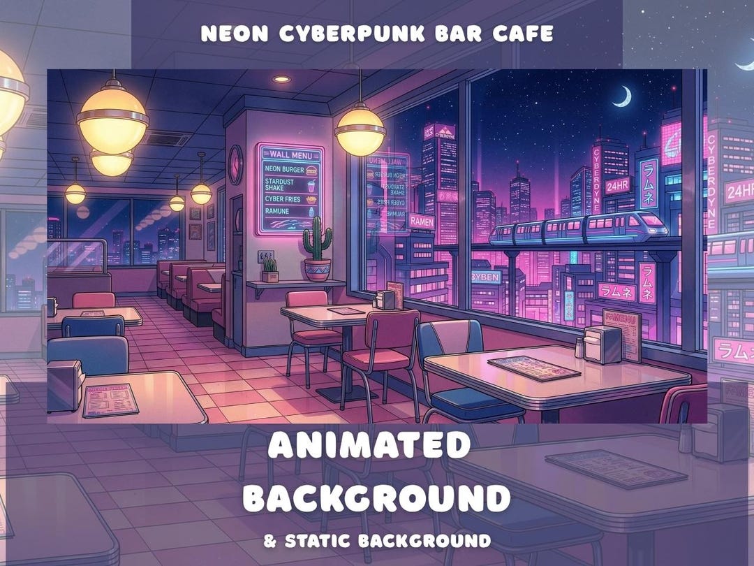 Neon Cyberpunk Cafe Animated Background Cozy Anime Crime City Night Sky ...