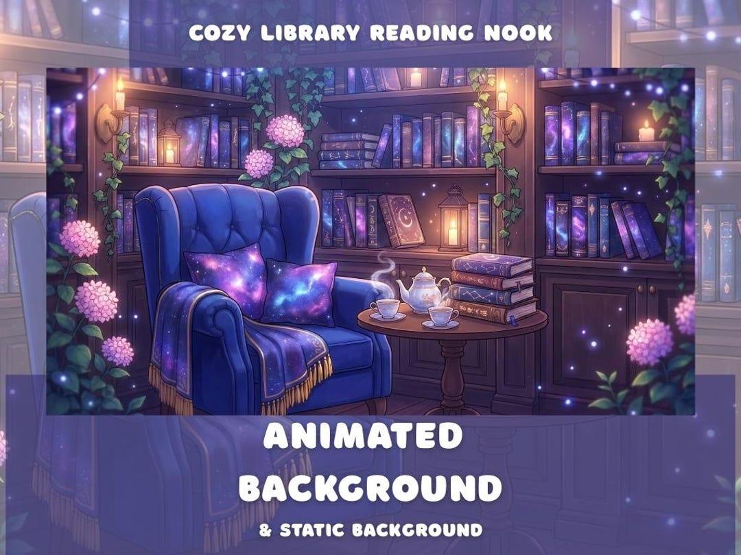 Cozy Library Reading Nook Animated Background Vtuber Overlay Twitch ...