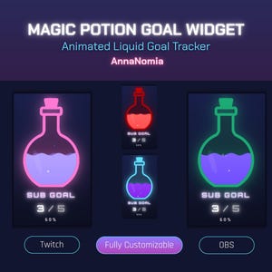 Widget obiettivo liquido pozione magica / Tracker bit follower witcher neon Twitch / Widget di streaming StreamElements OBS Twitch facilmente personalizzabili