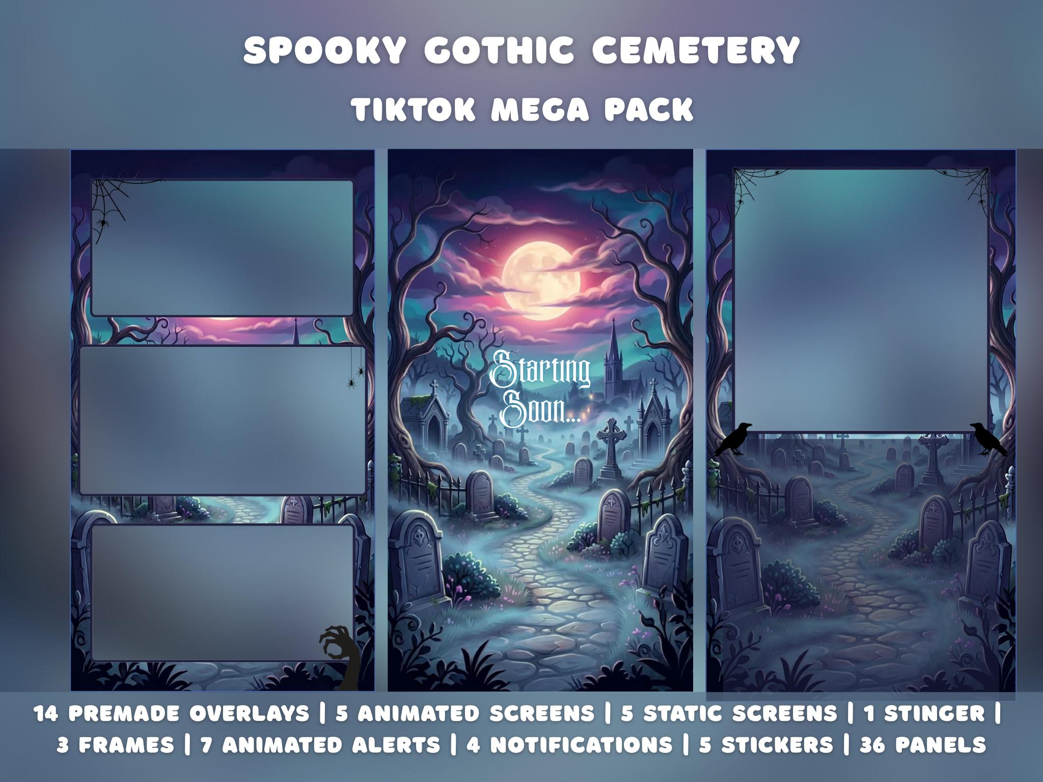 Spooky Gothic Tiktok Stream Overlay Package Purple Halloween Cemetery ...